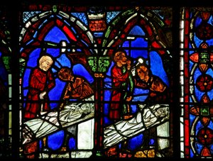 Adományozókat - kőműveseket ábrázoló w15 ablak alkotó: French School