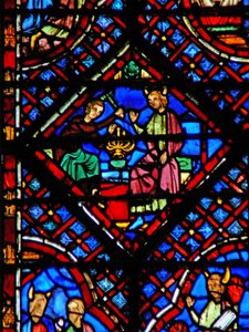 Ablak w2 Mózes nézi a Bezalelt, ami a Menorát készíti Ex XXXVII 17-24 alkotó: French School