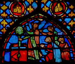 Ablak w3 Mózes a virágzó pálcát az oltárra helyezi Numb XVII 10-11 alkotó: French School