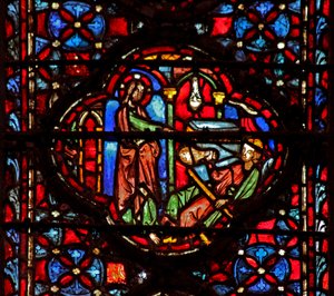 Window w4 Isten bűnösnek találja Ákánt a VII. Josh 18-as kifosztásában és megtartásában alkotó: French School