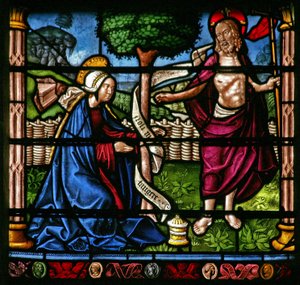 A w6-os ablak egy feltámadási jelenetet ábrázol: Noli Me Tangere alkotó: French School