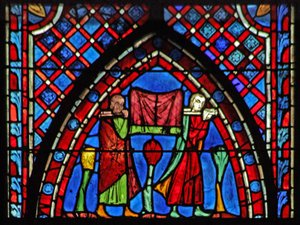 Window w7 St John: két fiatalember hozza a holmiját alkotó: French School