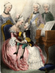 Wolfgang Amadeus Mozart (1756-1791) az osztrák impressz Marie-Therese (marie Therese) karjaiban - Madame Eugenie Foa „A jeles gyerekek – történelmi mesék” című művében alkotó: French School