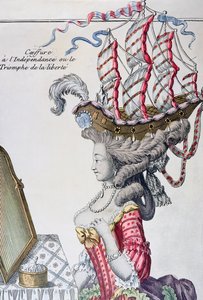 Nő nappali ruhában, frizurával a la Belle Poule, az amerikai függetlenség időszaka, 1779-80 alkotó: French School