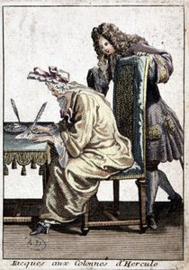 Nő ingben és hálósapkában levelet ír a férfival, n.d. 1715. v. alkotó: French School
