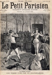 Véletlenül meghalt egy nő egy sósbank bemutató során az utcán, a Place des Quinconces Bordeaux-ban. A „Le petit Parisien” című újság egyike, 1893.05.03. (metszet) alkotó: French School