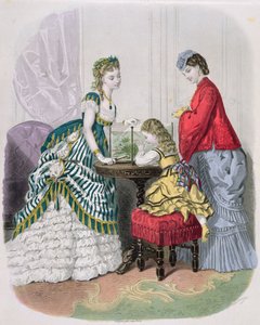 Nők és egy akváriumot nézelő gyerek a La Mode Illustrée-ből, 1870 körül alkotó: French School