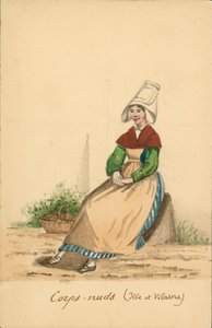 Corps-Nuds női viselete, Ille-et-Vilaine (színes litográfia) alkotó: French School