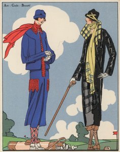 Martial és Armand, valamint Christoph Drecoll tervezőktől származó női golfruházat az 1920-as évekből. (színes litográfia) alkotó: French School