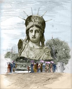 Világkiállítás 1878 Párizsban: Frederic Auguste Bartholdi (1834-1904) Szabadság-szobor feje. Edgard Morin metszete az 1878. július 13-i „” The Illustrous World”” 1111. sz. alkotó: French School