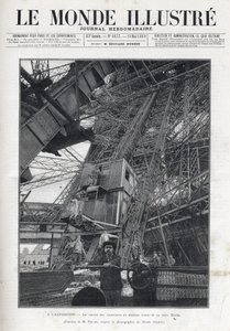 1889-es párizsi világkiállítás - Az Eiffel-torony első emeleti felvonóútja - 1889-es Párizsi Egyetemes Kiállítás - Az Eiffel-torony első emeletének liftjeinek útja - Le Monde Illustré 1889 alkotó: French School