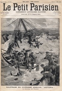 A „Victoria” angol páncél roncsa egy ütközést követően Szíria partjainál és az áldozatok mentése. A „Le petit Parisien” című újság egyike 1893.07.09. (metszet) alkotó: French School