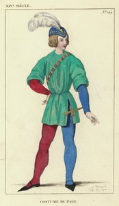 XIV. Siecle, Costume de Page (színes metszet) alkotó: French School