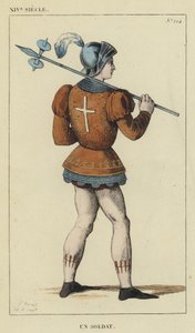 XIV. század, Egy katona (színes metszet) alkotó: French School