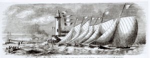 Jachtok a Joliette világítótorony körül az 1864-es marseille-i regatta során, a Le Monde Illustre-ből, 1864. szeptember 17. alkotó: French School
