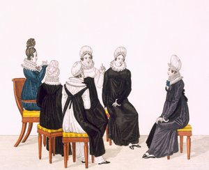 Fiatal nők csevegnek, c. 1820 (színes metszet) alkotó: French School