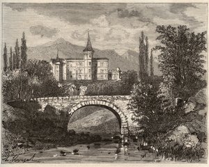 chateau de la rochelambert A Haute-Loire terminál völgyében (43) - „La France illustrée: földrajz, történelem, statisztikai igazgatás” metszete V.-A. Malátabarna. 1884 alkotó: French School