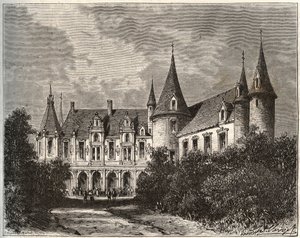 Chateau du Rocher a Mayenne-i Mezangers-ben – V.A. Malt-Brown „La France illustrée: földrajz, történelem, statisztikai igazgatás” című metszet. 1884 alkotó: French School