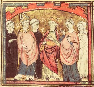 f.73r I. Dagobert (605-39), a Francia Királyságot átvevő frankok királya, a Grandes Chroniques de France-tól, 1375-79 alkotó: French School