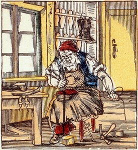 szakma: talpjavító cipész, XIX. század vége (metszet) alkotó: French School