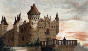 kilátás a busset (Allier) kastélyra. alkotó: French School