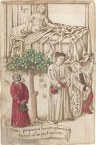 Lila majom egy beteg emberrel, egy jó emberrel és egy fösvényrel [fol. 36 verso]