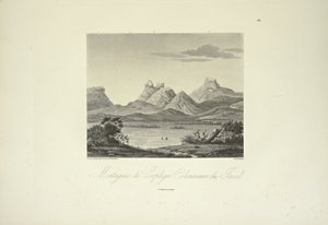 Oszlopos Porphyry hegyei, Jacal, rajzolta Marchais, metszette Bouquet, illusztráció a "Kordillerák és Amerika őslakosainak emlékművei" című művéből, Alexander von Humboldt és Aime Bonpland