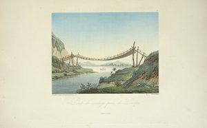 Kötélhíd Penipe közelében, Marchais rajza, Bouquet metszet, illusztráció Alexander von Humboldt és Aime Bonpland „Kordillerák és Amerika őslakosainak emlékművei” című művéből
