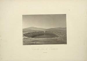 Kilátás a Guatavita-tóra, rajzolta Thibaut, metszette Bouquet, illusztráció a „Kordillerák és az amerikai őslakosok emlékművei” című művéből, Alexander von Humboldt és Aime Bonpland