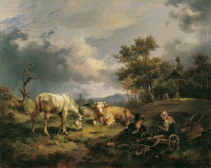 Fiatal parasztpár pihen a mezőn alkotó: Friedrich August Mathias Gauermann