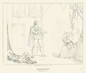 Hamlet, III. felvonás, 4. jelenet (metszet) alkotó: Friedrich August Moritz Retzsch