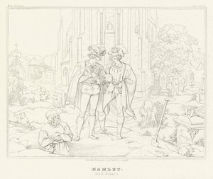 Hamlet, V. felvonás, 1. jelenet (metszet) alkotó: Friedrich August Moritz Retzsch
