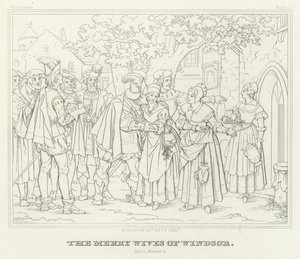 Windsor vidám feleségei, I. felvonás, 1. jelenet (metszet) alkotó: Friedrich August Moritz Retzsch
