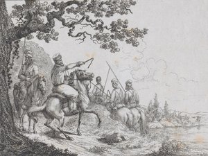 A folyóparton lovagló kozákok, 1814. alkotó: Friedrich August de La Belle