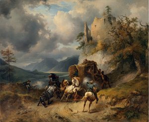 The Robbery par Gauermann, Friedrich August Matthias (1807-1862). Olaj, vászon, mérete: 60,5x74 alkotó: Friedrich Gauermann