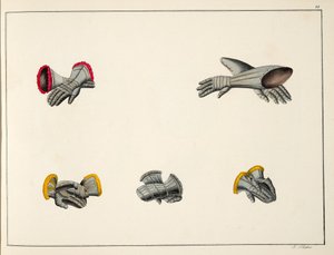 Kesztyű, tábla a "A lovagkor fejlődésének és szokásainak története" című műből, Dr. Franz Kottenkamp, Carl Hoffmann kiadása, 1842. alkotó: Friedrich Martin von Reibisch