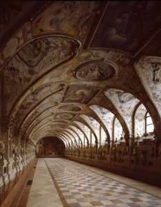 Friedrich Sustris (1540-1599) építész és festő által tervezett királyi palota antikváriumának kilátása. 1569-1586 München Németország
