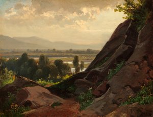 Hegyi táj egy sziklás kiemelkedéssel az előtérben alkotó: Friedrich Voltz