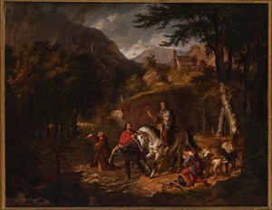 A Habsburg-legenda: Rudolf gróf átsegít egy papot egy patakon. alkotó: Friedrich Wilhelm Müller