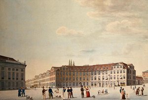 A kasseli Király tér (toll és akvarell papíron) alkotó: Friedrich Wilhelm Selig