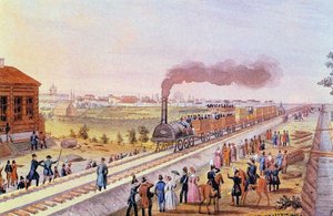 Az első vonat megérkezése Szentpétervárról Carszkoje Seloba 1837. október 30-án alkotó: Friedrich von Martens