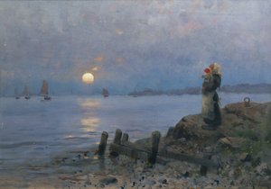 Nő és gyermek a strandon alkotó: Frithjof Smith-Hald