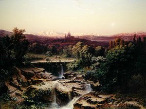 Kilátás a San Lorenzo de El Escorial királyi kolostorra (olaj, vászon) alkotó: Fritz Bamberger