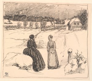 Odakint a hóban egy nő ült hosszú fekete ruhában... alkotó: Fritz Syberg