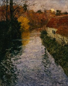Folyói táj nyaralóval ősszel (olaj, vászon)