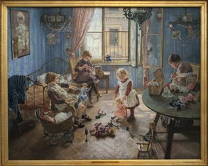 Óvoda. Fritz von Uhde (1848-1911) festménye, olaj, vászon