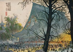 „Az Asakusa templom megmentése a tűztől a nagy földrengés után”, 1926 alkotó: Fukunaga Seihan