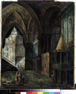 Egy katedrálisban (A katedrálisban). Fjodor Jakovlevics Alekszejev (1753-1824) festménye. Olaj, vászon, 35,5 x 30,5 cm