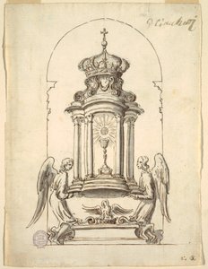 Rajz, terv egy tabernákulum bronzból készítendő ajtajához, 1725 körül. alkotó: G B C