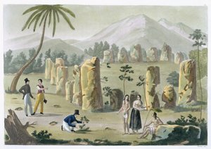 "Az ősök háza", Tinian sziget, 31. tábla Jules Ferrario "Le Costume Ancien et Moderne" című művéből, kiadva az 1820-30-as években (lásd még 206893).